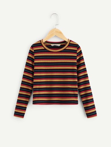 Girls Ribbed Knit Striped Tee