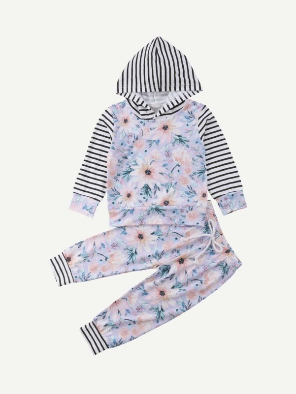 Toddler Girls Floral Print Hoodie With Pants