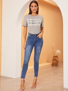 Contrast Lace Letter Tee