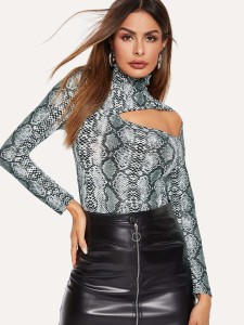 High Neck Cut Out Snakeskin Fitted Top