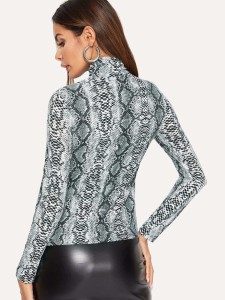 High Neck Cut Out Snakeskin Fitted Top