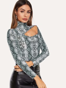 High Neck Cut Out Snakeskin Fitted Top