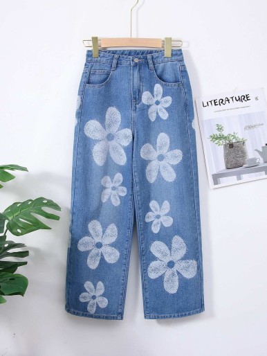 Girls' Flower Print Jeans