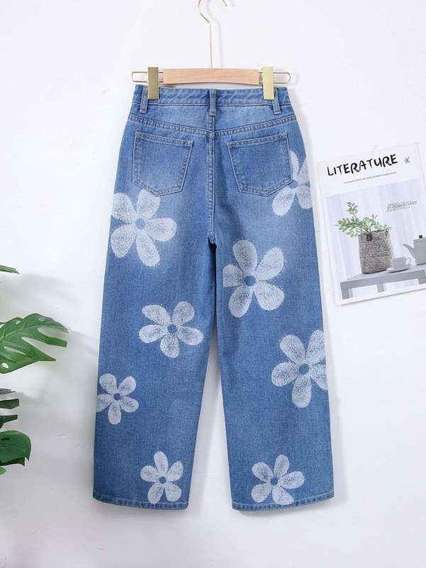 Girls' Flower Print Jeans