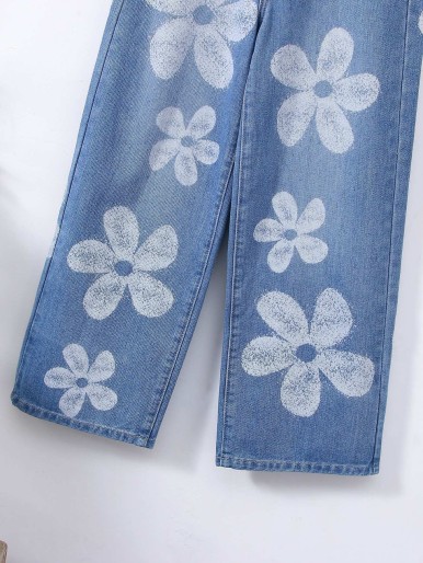 Girls' Flower Print Jeans