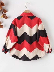 Boys Chevron Print Colorblock Flap Pocket Shirt