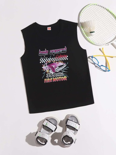 Boys Letter & Car Tank Top