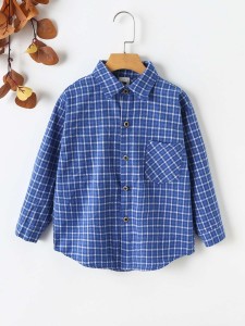 Boys Plaid Print Pocket Front Button Up Shirt