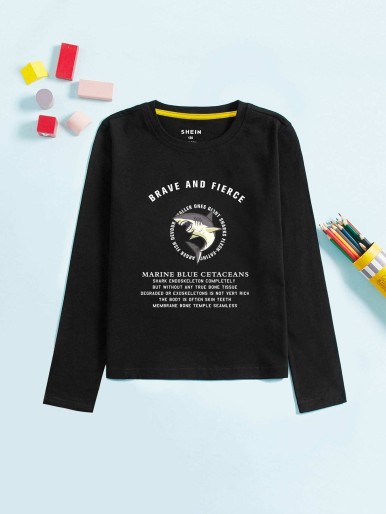 Boys Slogan & Shark Print Tee