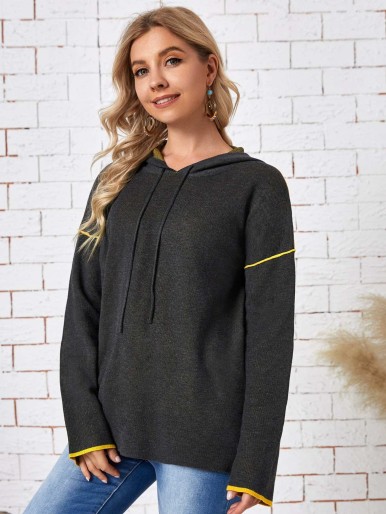 SHEIN Drop Shoulder Drawstring Hooded Sweater