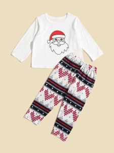 Girls 1pc Christmas Print Sleep Top & 1pc Heart Print Sleep Pants