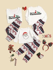 Girls 1pc Christmas Print Sleep Top & 1pc Heart Print Sleep Pants