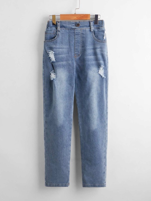 Girls Bleach Wash Ripped Jeans