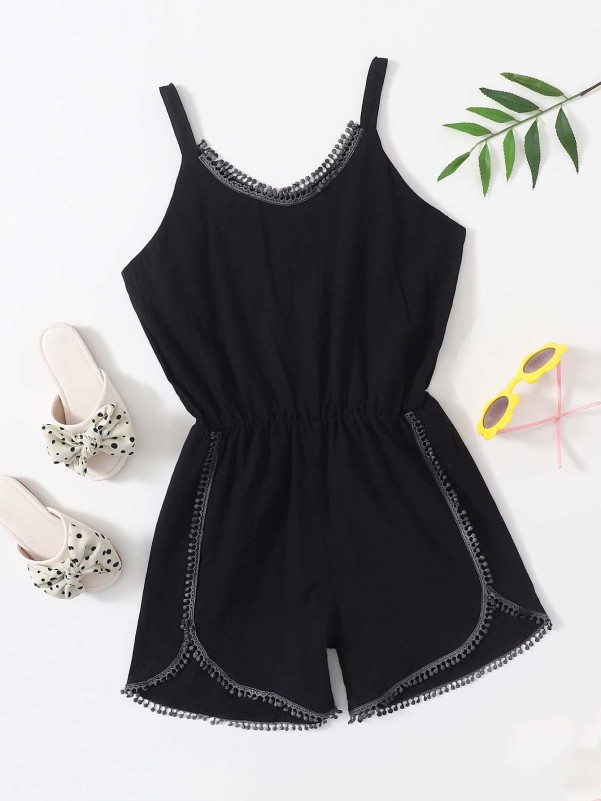 Girls Contrast Trim Cami Romper