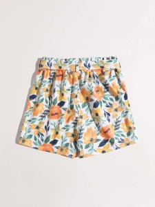 Girls Floral Print Belted Shorts