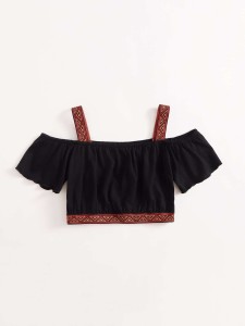 Girls Geo Tape Cold Shoulder Tee