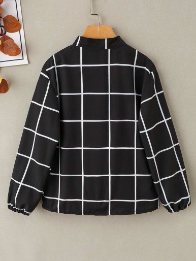 Girls Grid Print Lantern Sleeve Blouse