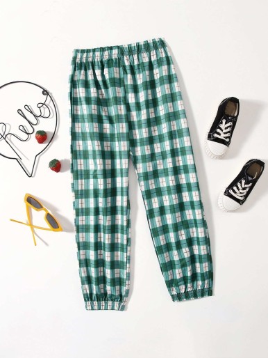 Girls Plaid Elastic Waist Pants