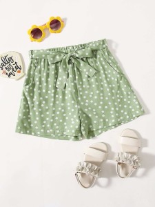 Girls Polka Dot Belted Shorts