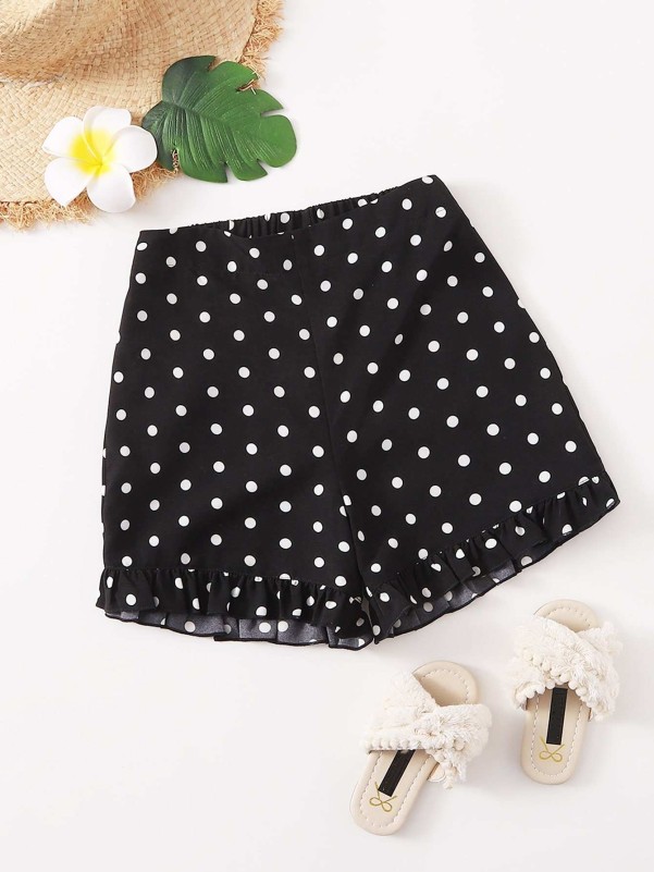 Girls Polka Dot Ruffle Hem Shorts