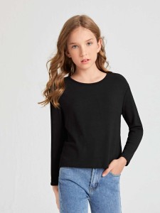 SHEIN BASICS Girls Rib Knit Tee