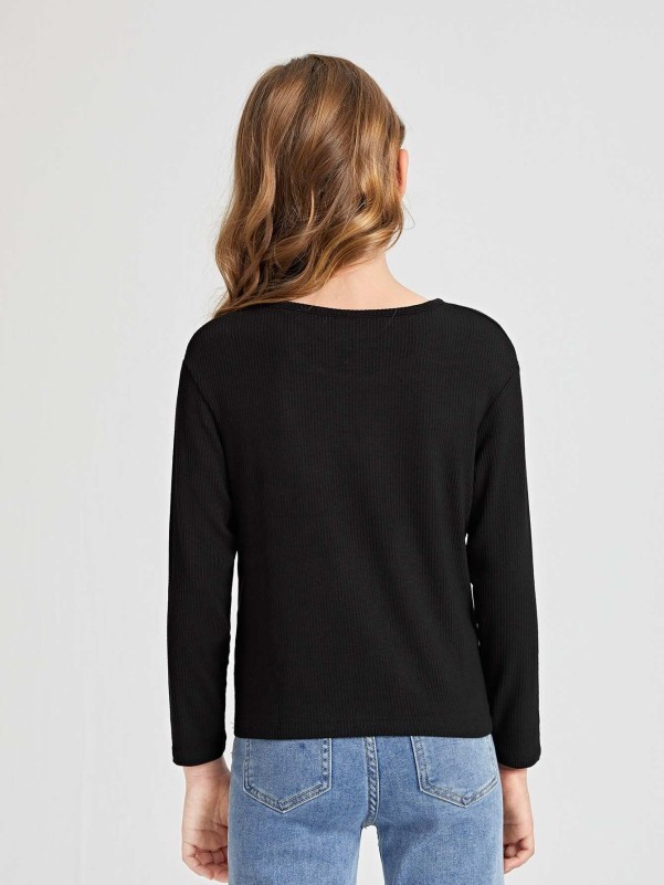 SHEIN BASICS Girls Rib Knit Tee