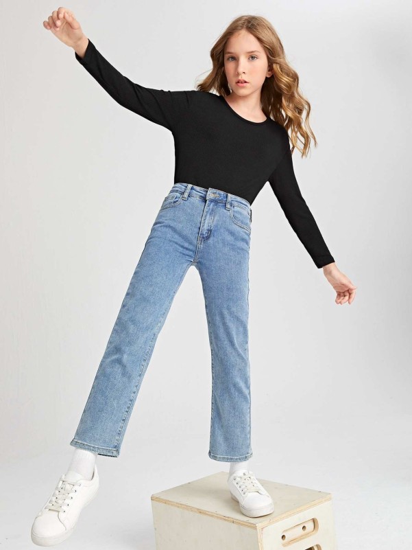 SHEIN BASICS Girls Rib Knit Tee