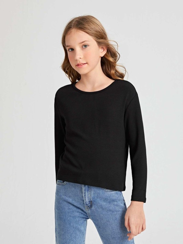 SHEIN BASICS Girls Rib Knit Tee