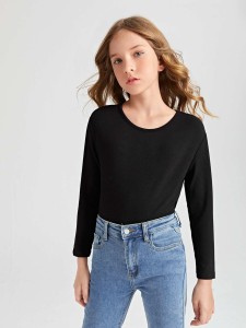 SHEIN BASICS Girls Rib Knit Tee