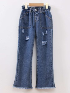 Girls Ripped Raw Cut Flare Leg Jeans