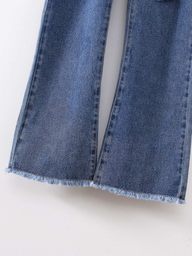 Girls Ripped Raw Cut Flare Leg Jeans