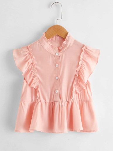 Girls Ruffle Trimed Smock Blouse