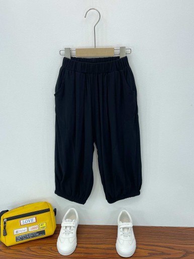 Girls Solid Elastic Waist Carrot Pants