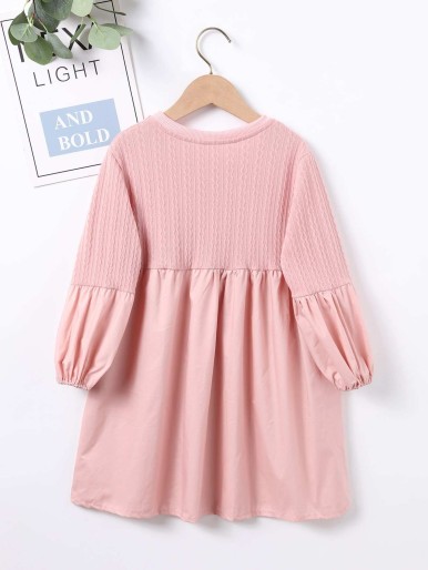 Girls Solid Lantern Sleeve Dress