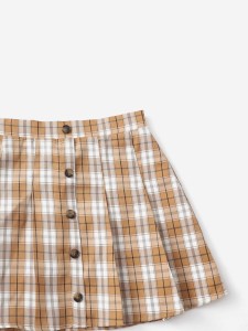 SHEIN Girls Tartan Button Front Pleated Skirt