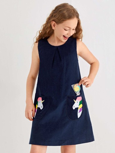فستان بناتي بتصميم يونيكورن بدون أكمام