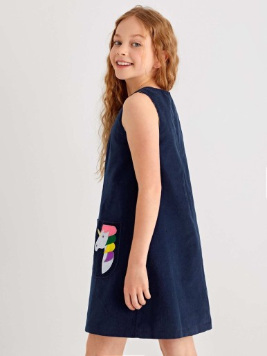 فستان بناتي بتصميم يونيكورن بدون أكمام