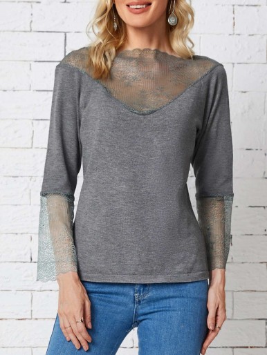Guipure Lace Boat Neck Sweater