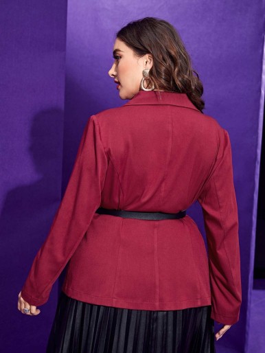 Plus Double Button Belted Blazer