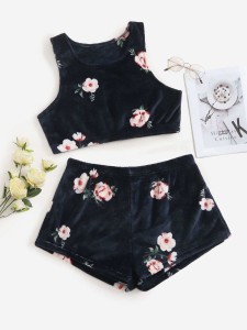 Plus Floral Pattern Flannel PJ Set