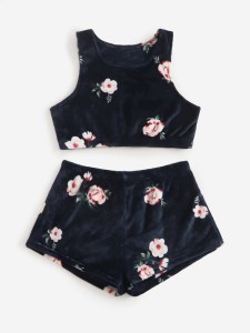 Plus Floral Pattern Flannel PJ Set