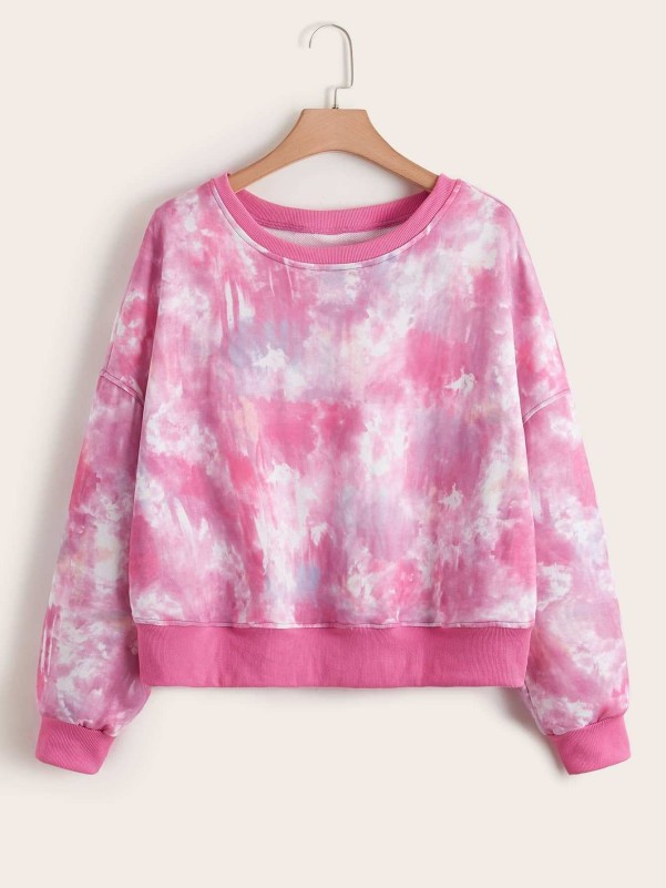 Plus Tie Dye Drop Shoulder Sweatshirt