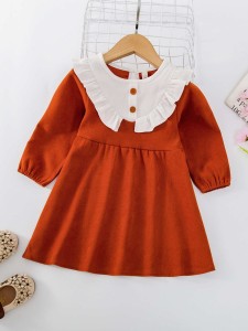 Toddler Girl Colorblock Button Ruffle Trim Dress