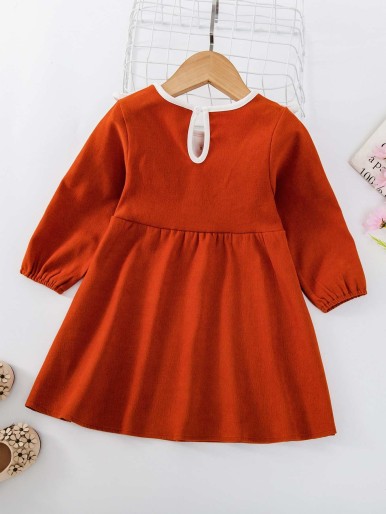 Toddler Girl Colorblock Button Ruffle Trim Dress