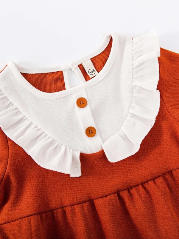 Toddler Girl Colorblock Button Ruffle Trim Dress