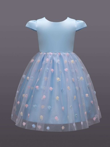 Toddler Girls Applique Contrast Mesh Gown Dress