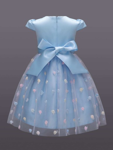 Toddler Girls Applique Contrast Mesh Gown Dress