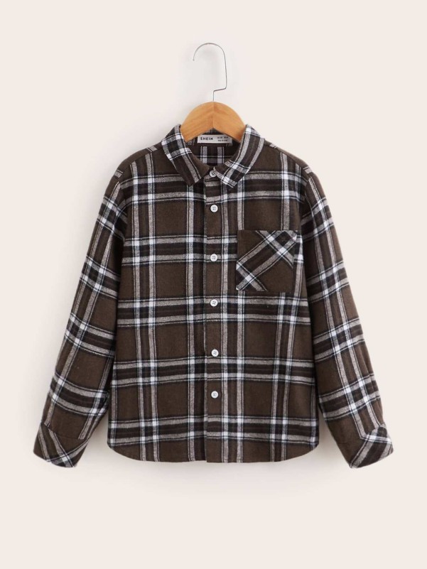 SHEIN Boys Plaid Pocket Front Shirt