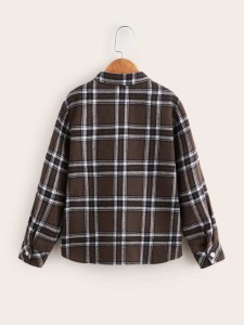 SHEIN Boys Plaid Pocket Front Shirt