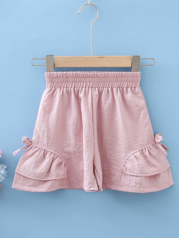 Girls Bow Side Ruffle Hem Wide Leg Shorts